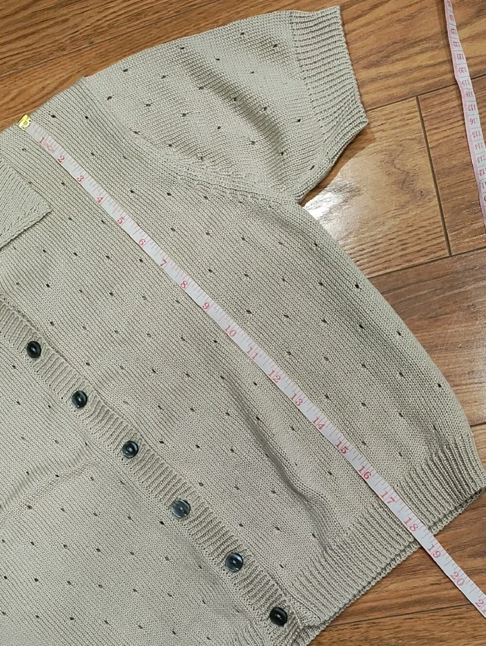 Ballinger Gold Cream Short-Sleeve Button-Up Knit Sweater - Picture 7 of 9